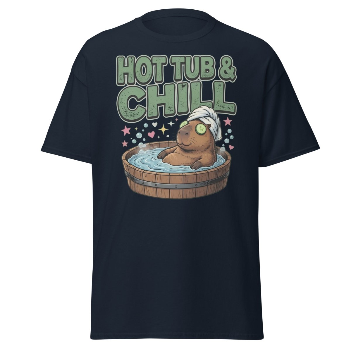 Hot Tub & Chill Capybara T-Shirt - Funny Relaxing Tee - Navy - TeeRipple