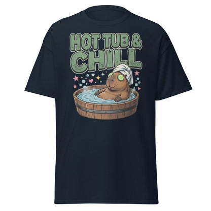 Hot Tub & Chill Capybara T-Shirt - Funny Relaxing Tee - Navy - TeeRipple