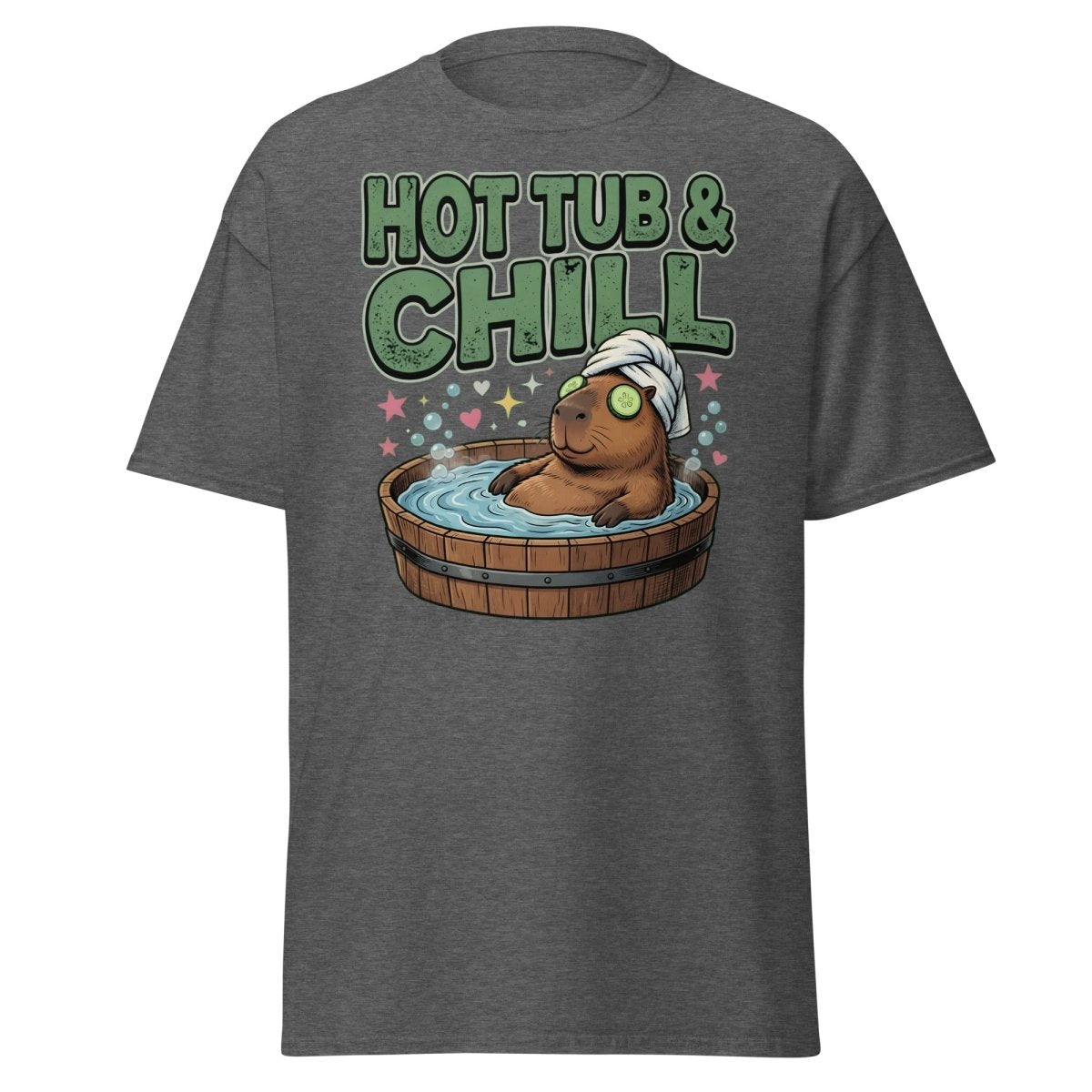 Hot Tub & Chill Capybara T-Shirt - Funny Relaxing Tee - Dark Heather - TeeRipple