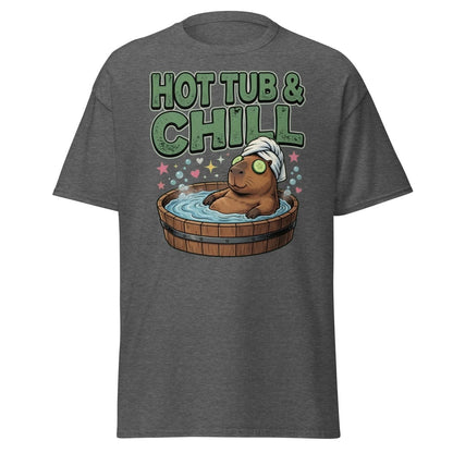 Hot Tub & Chill Capybara T-Shirt - Funny Relaxing Tee - Dark Heather - TeeRipple