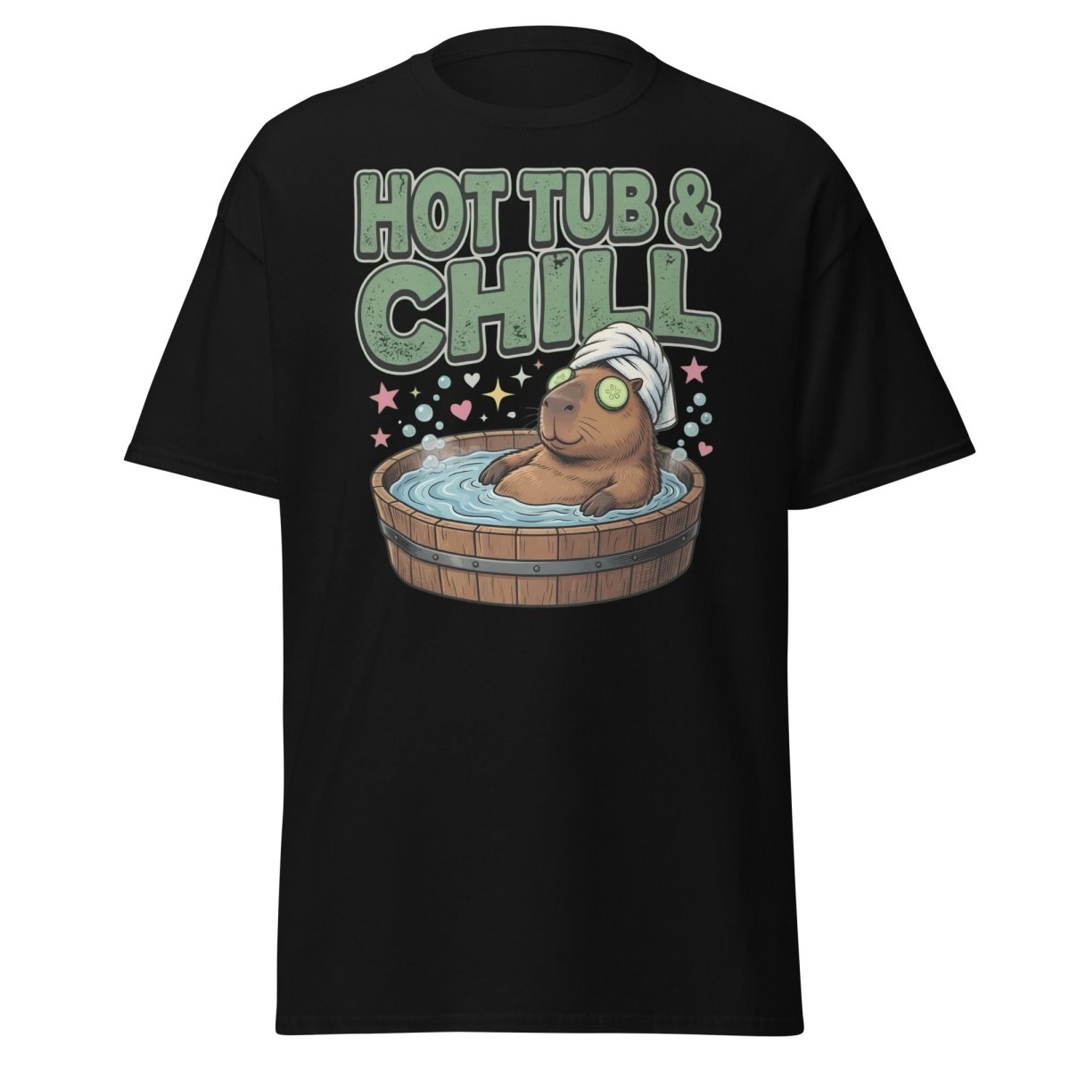 Hot Tub & Chill Capybara T-Shirt - Funny Relaxing Tee - Black - TeeRipple