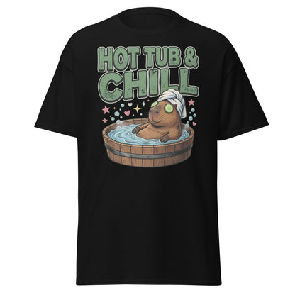 Hot Tub & Chill Capybara T-Shirt - Funny Relaxing Tee - Black - TeeRipple