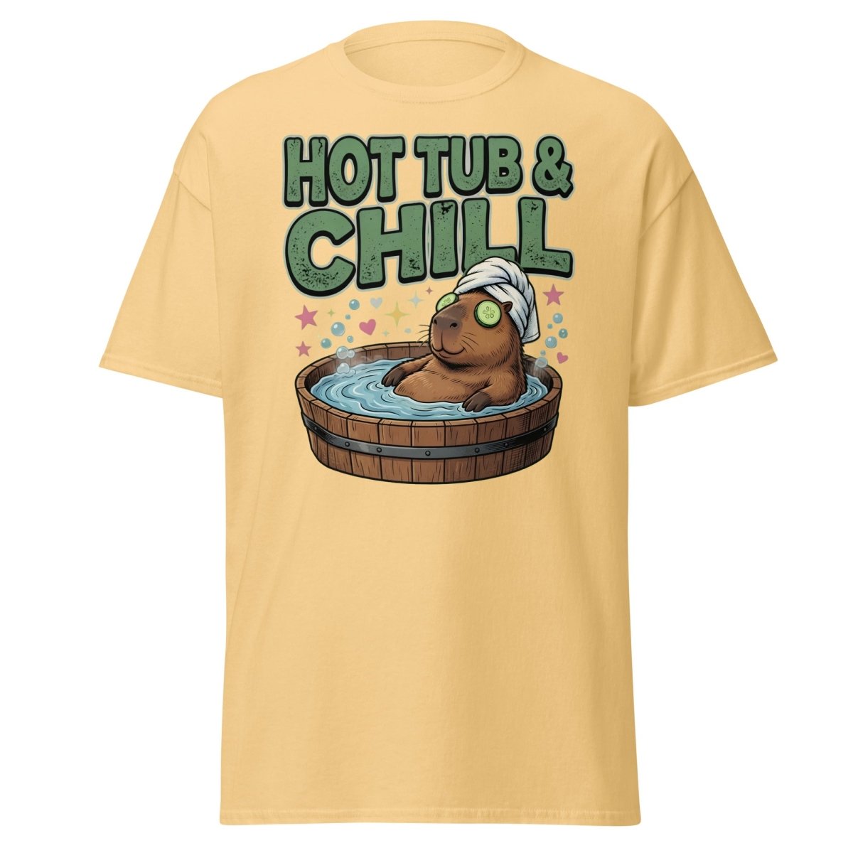 Hot Tub & Chill Capybara T-Shirt - Funny Relaxing Tee - Yellow Haze - TeeRipple