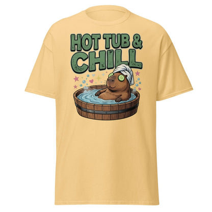 Hot Tub & Chill Capybara T-Shirt - Funny Relaxing Tee - Yellow Haze - TeeRipple