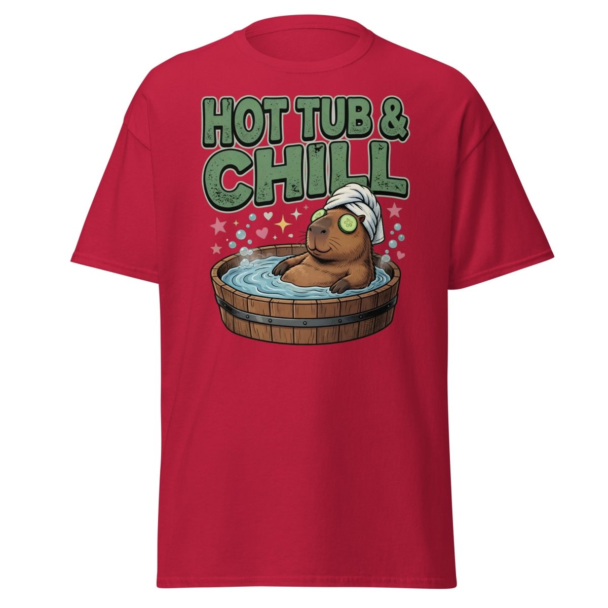 Hot Tub & Chill Capybara T-Shirt - Funny Relaxing Tee - Cardinal - TeeRipple