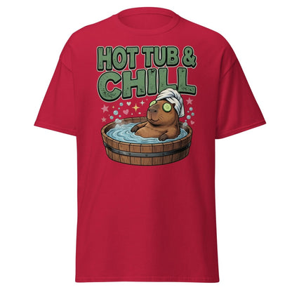 Hot Tub & Chill Capybara T-Shirt - Funny Relaxing Tee - Cardinal - TeeRipple