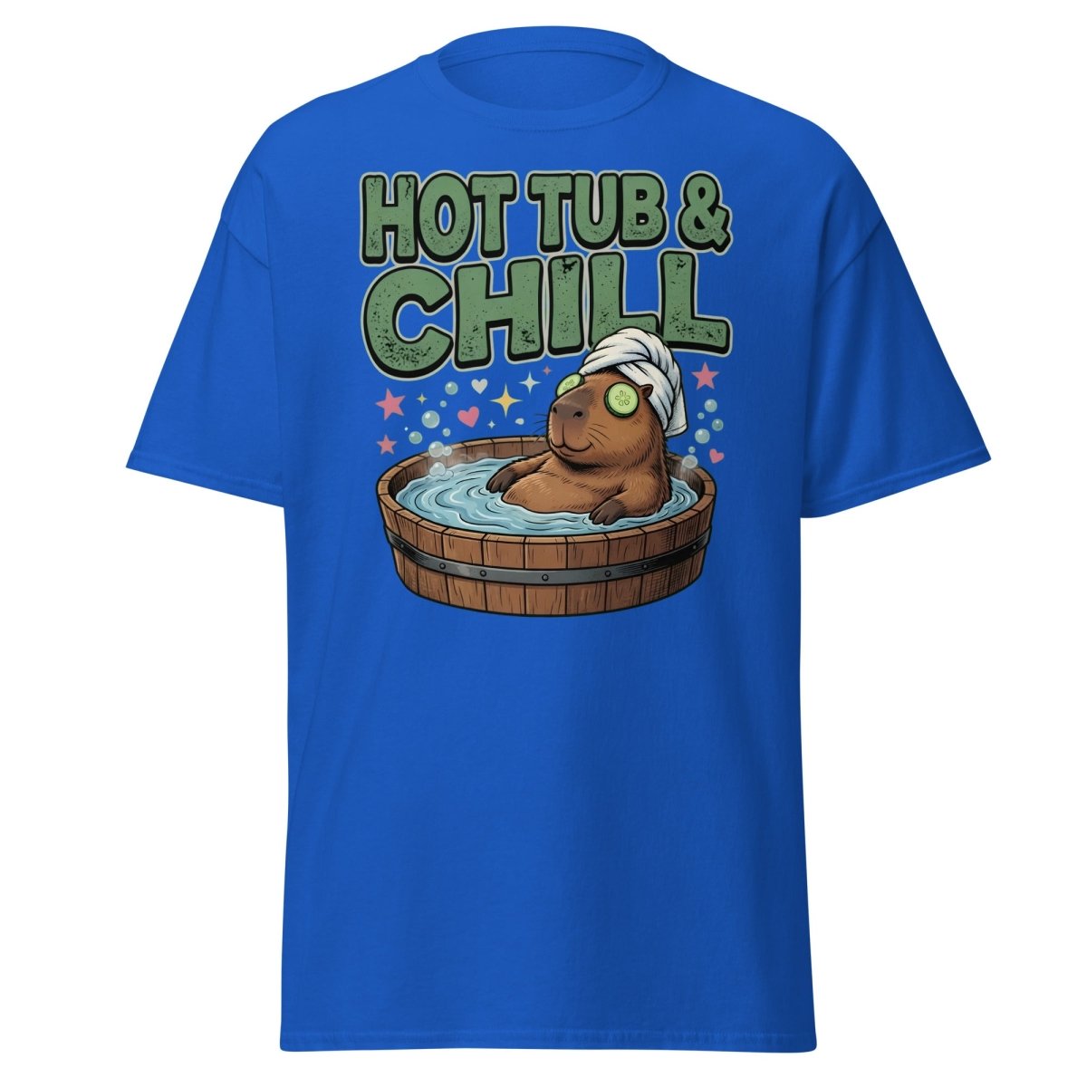 Hot Tub & Chill Capybara T-Shirt - Funny Relaxing Tee - Royal - TeeRipple