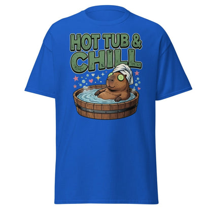 Hot Tub & Chill Capybara T-Shirt - Funny Relaxing Tee - Royal - TeeRipple