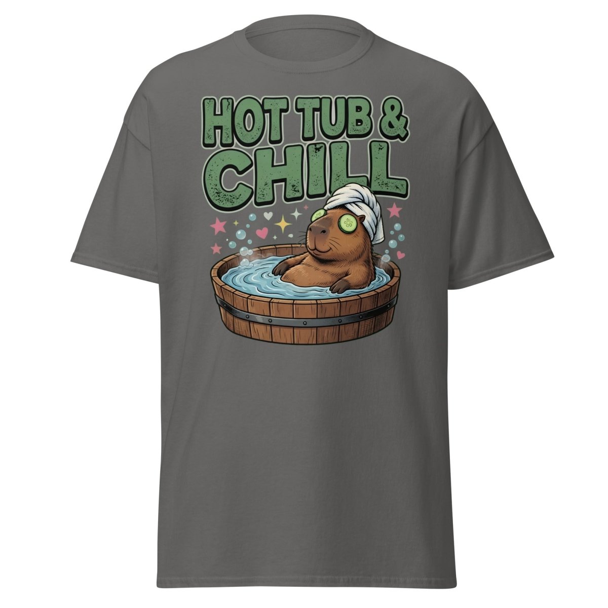 Hot Tub & Chill Capybara T-Shirt - Funny Relaxing Tee - Charcoal - TeeRipple