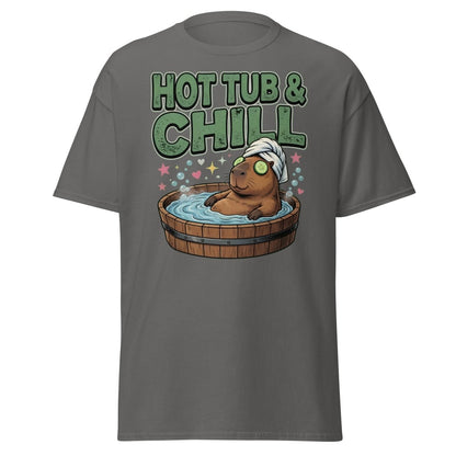 Hot Tub & Chill Capybara T-Shirt - Funny Relaxing Tee - Charcoal - TeeRipple