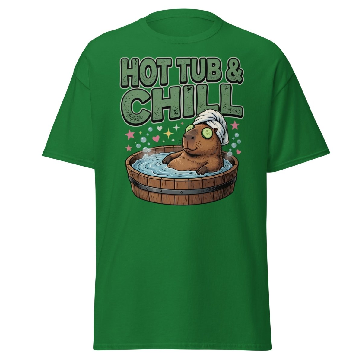 Hot Tub & Chill Capybara T-Shirt - Funny Relaxing Tee - Turf Green - TeeRipple