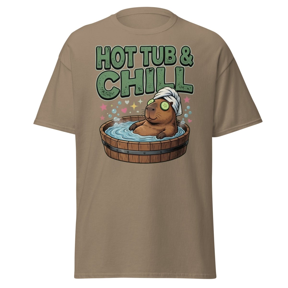 Hot Tub & Chill Capybara T-Shirt - Funny Relaxing Tee - Brown Savana - TeeRipple