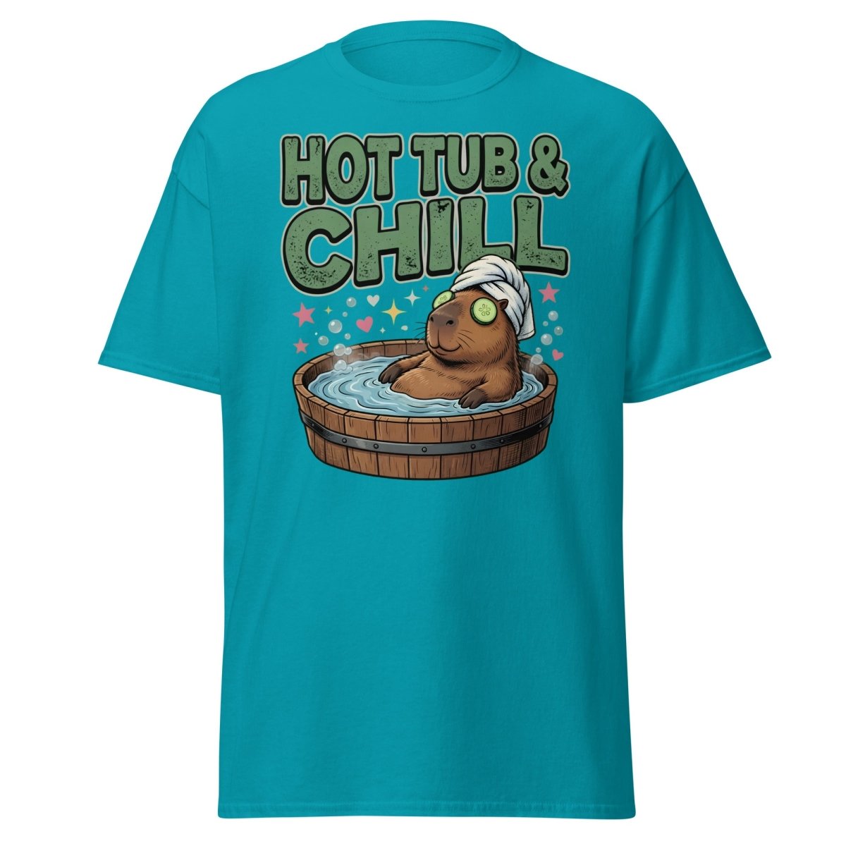 Hot Tub & Chill Capybara T-Shirt - Funny Relaxing Tee - Tropical Blue - TeeRipple