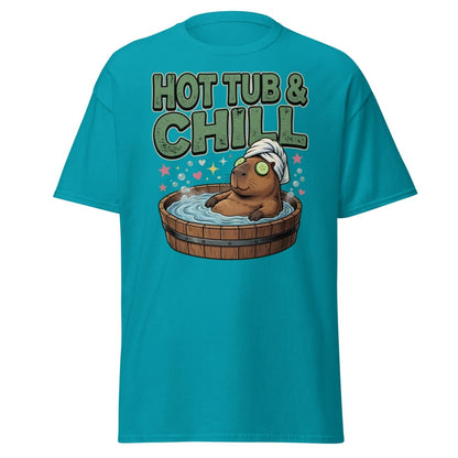 Hot Tub & Chill Capybara T-Shirt - Funny Relaxing Tee - Tropical Blue - TeeRipple