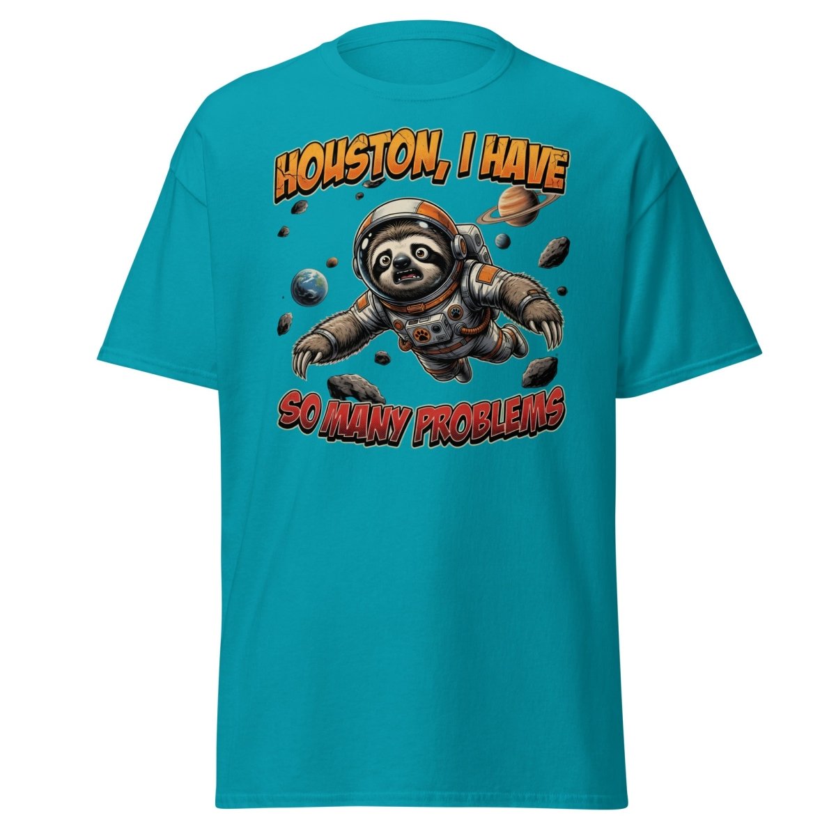 Houston I Have So Many Problems Sloth Astronaut T-Shirt - Tropical Blue - TeeRipple
