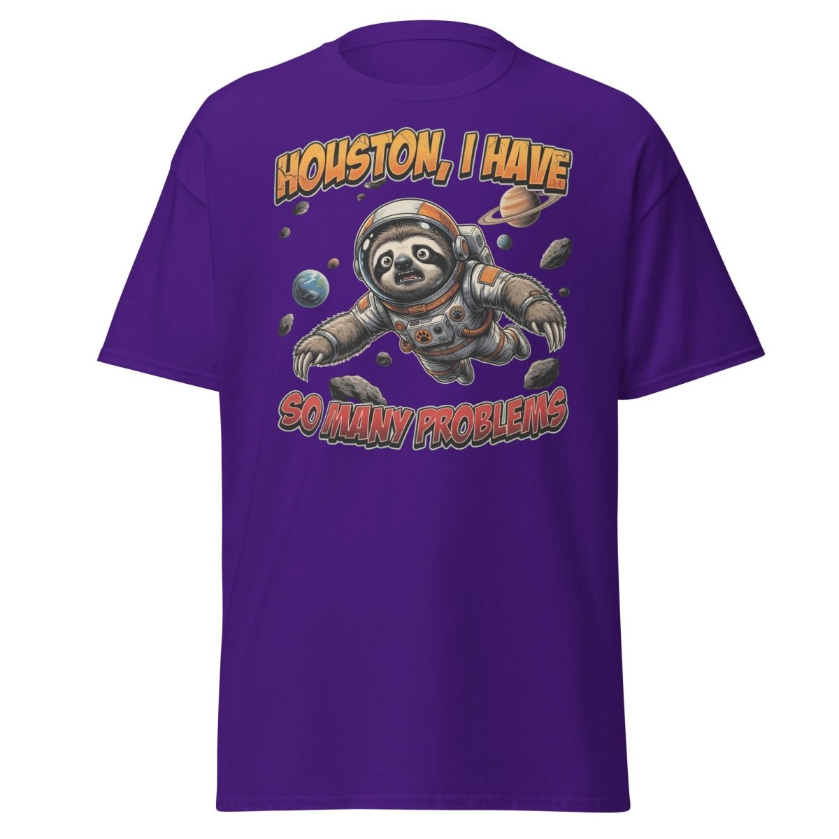 Houston I Have So Many Problems Sloth Astronaut T-Shirt - Purple - TeeRipple