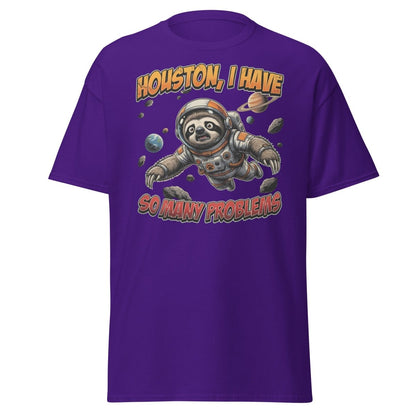Houston I Have So Many Problems Sloth Astronaut T-Shirt - Purple - TeeRipple
