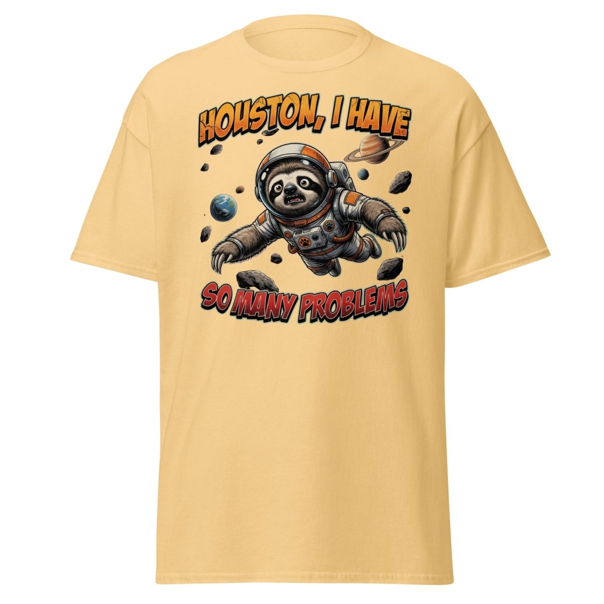 Houston I Have So Many Problems Sloth Astronaut T-Shirt - Yellow Haze - TeeRipple