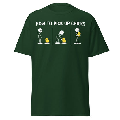 How to Pick Up Chicks Funny Comic Tee - Forest Green - TeeRipple