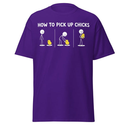 How to Pick Up Chicks Funny Comic Tee - Purple - TeeRipple