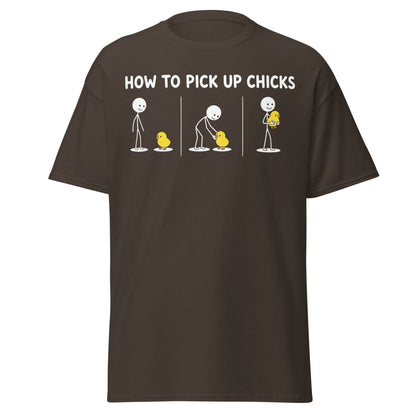 How to Pick Up Chicks Funny Comic Tee - Dark Chocolate - TeeRipple