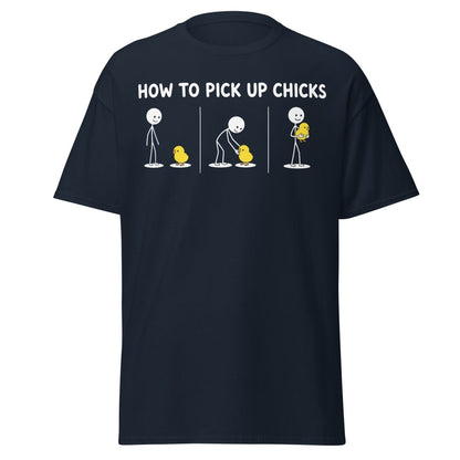 How to Pick Up Chicks Funny Comic Tee - Navy - TeeRipple