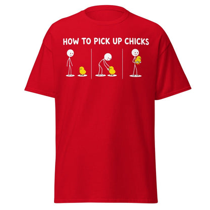 How to Pick Up Chicks Funny Comic Tee - Red - TeeRipple