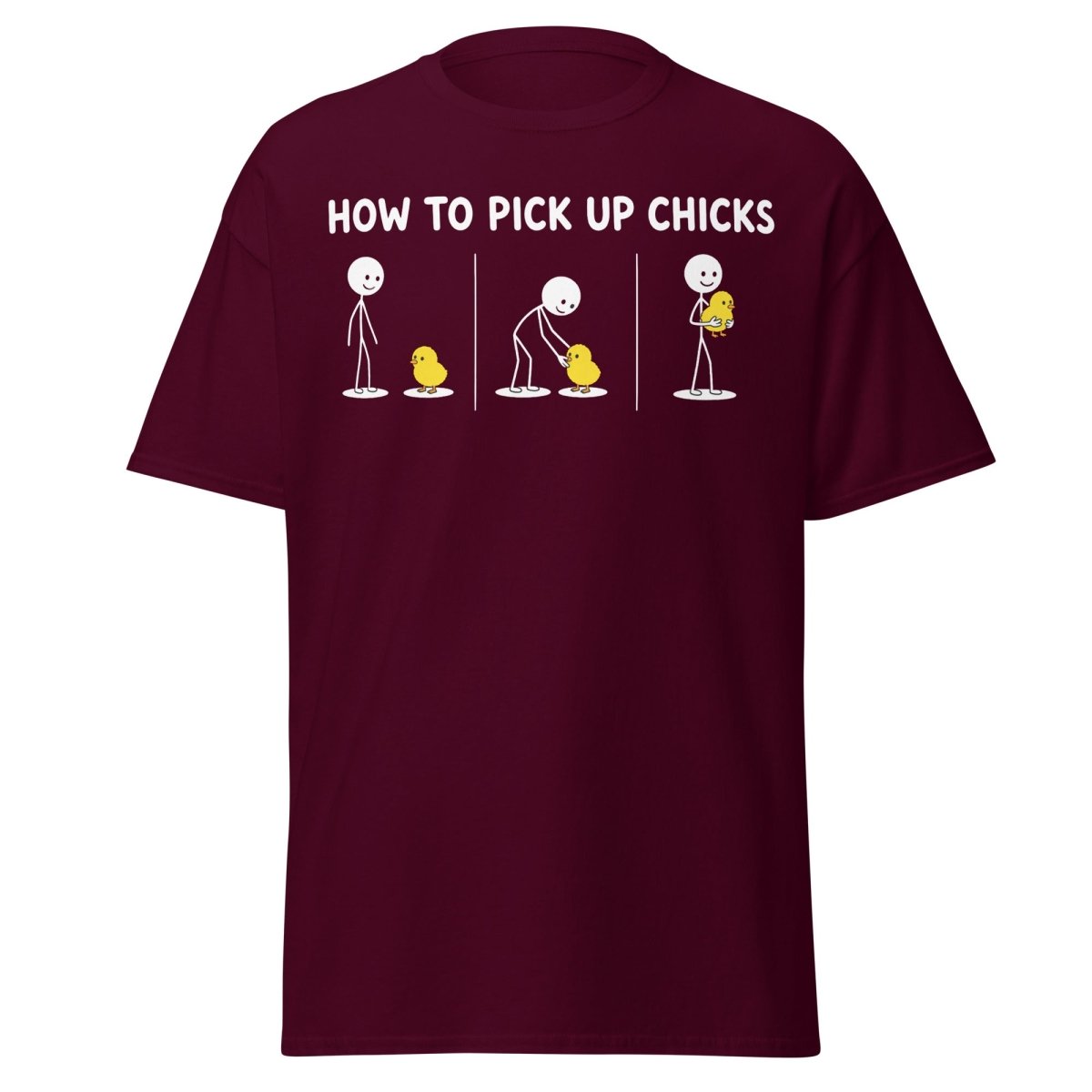 How to Pick Up Chicks Funny Comic Tee - Maroon - TeeRipple