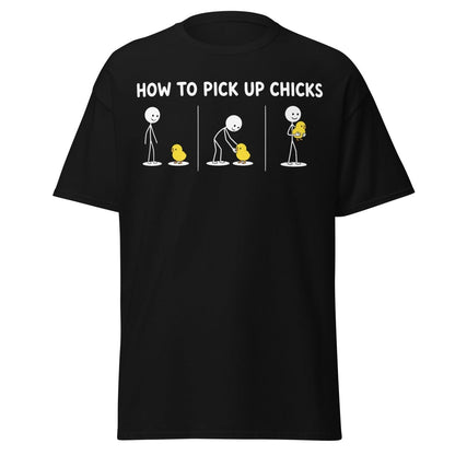 How to Pick Up Chicks Funny Comic Tee - Black - TeeRipple