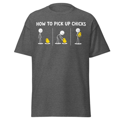 How to Pick Up Chicks Funny Comic Tee - Dark Heather - TeeRipple