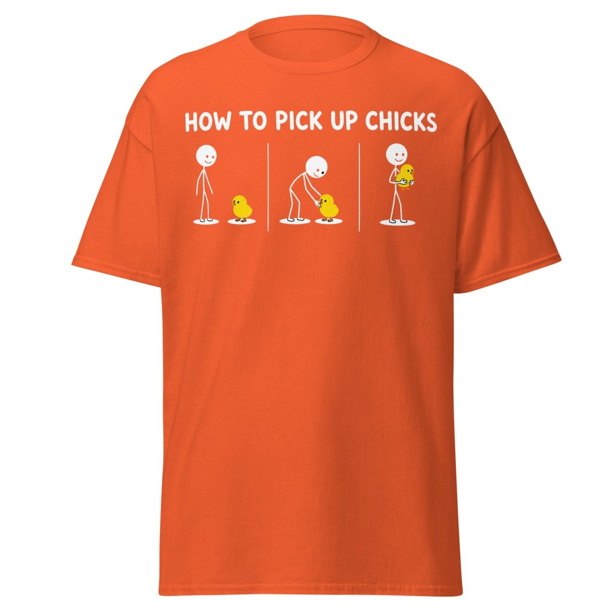 How to Pick Up Chicks Funny Comic Tee - Orange - TeeRipple