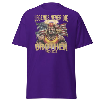Hulk Hogan Legends Never Die Tribute T-Shirt - Brother 1953-2025 - Purple - TeeRipple