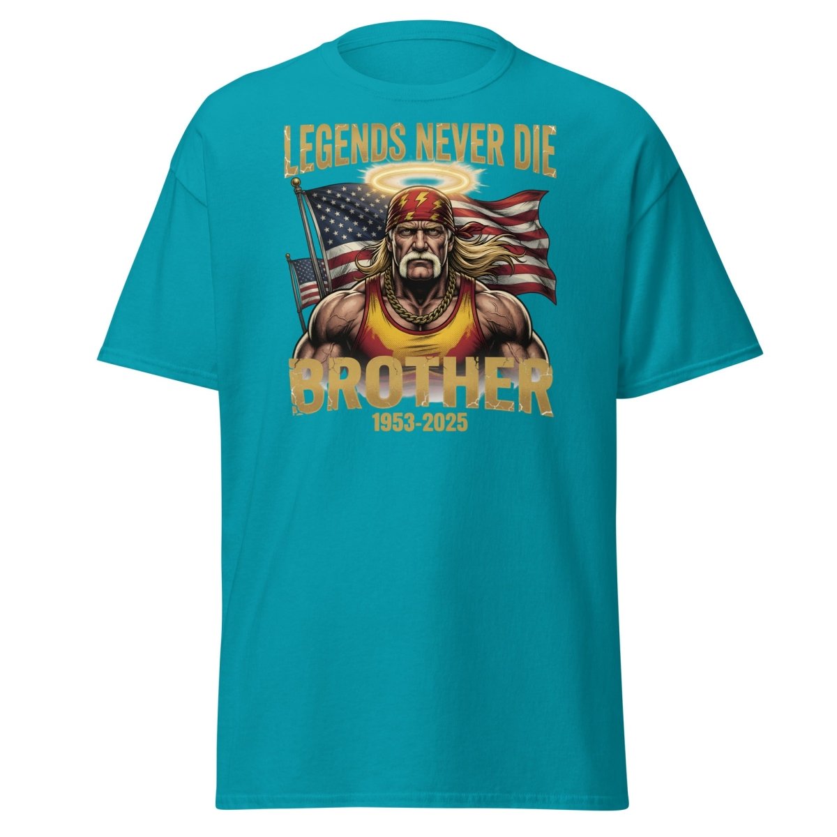 Hulk Hogan Legends Never Die Tribute T-Shirt - Brother 1953-2025 - Tropical Blue - TeeRipple