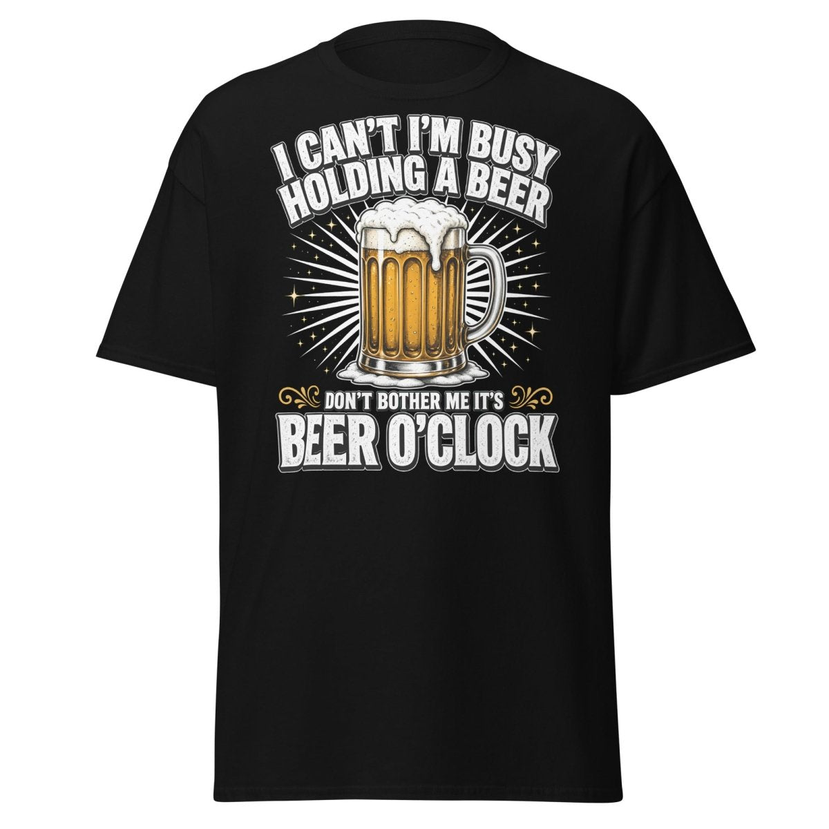 I Can't I'm Busy Holding a Beer T-Shirt - Black - TeeRipple