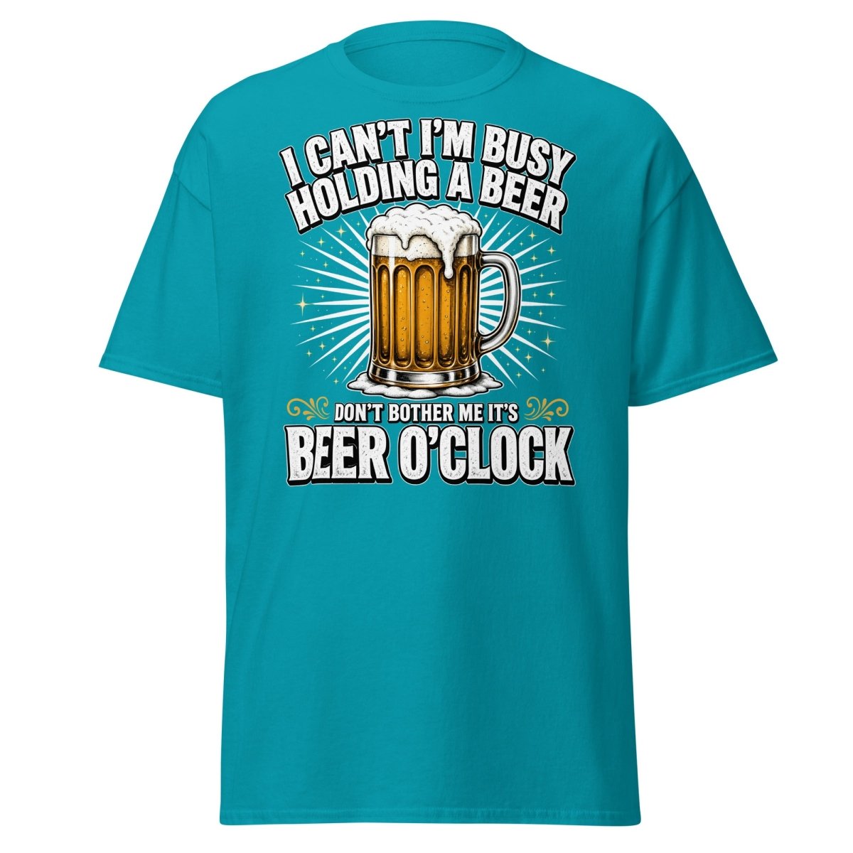 I Can't I'm Busy Holding a Beer T-Shirt - Tropical Blue - TeeRipple