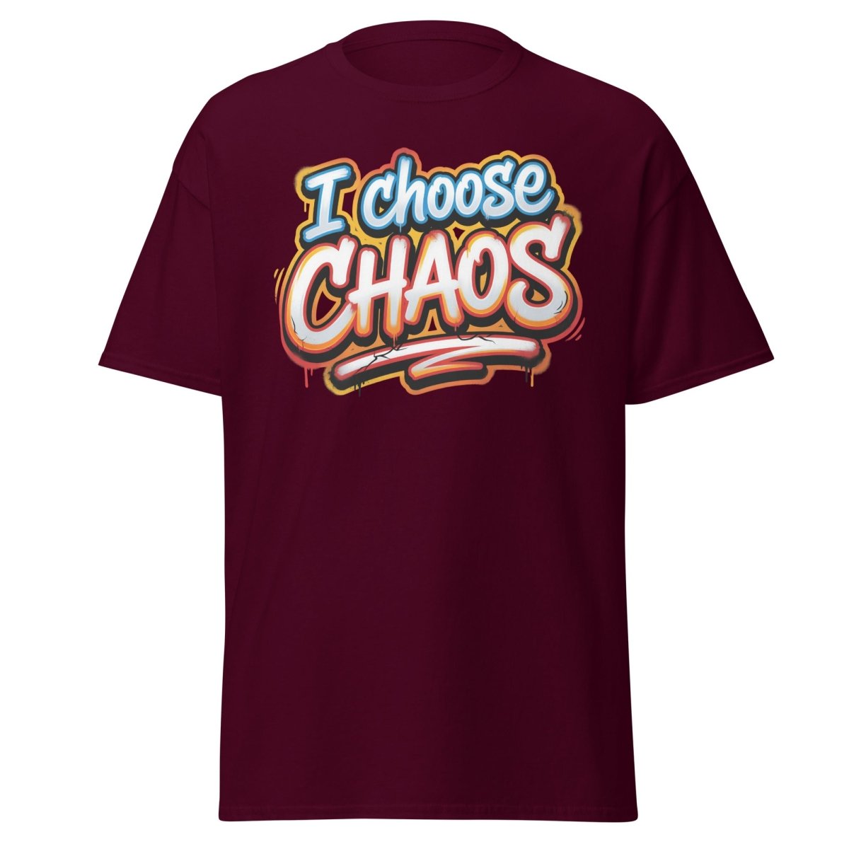 I Choose Chaos Graffiti T-Shirt – Funny Rebel Tee - Maroon - TeeRipple