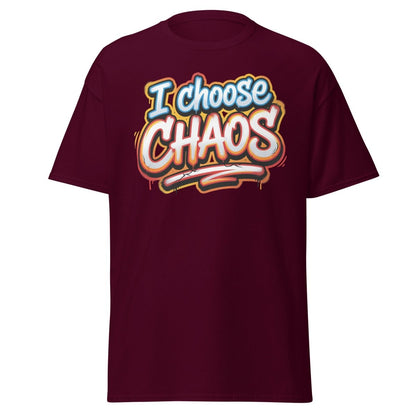 I Choose Chaos Graffiti T-Shirt – Funny Rebel Tee - Maroon - TeeRipple