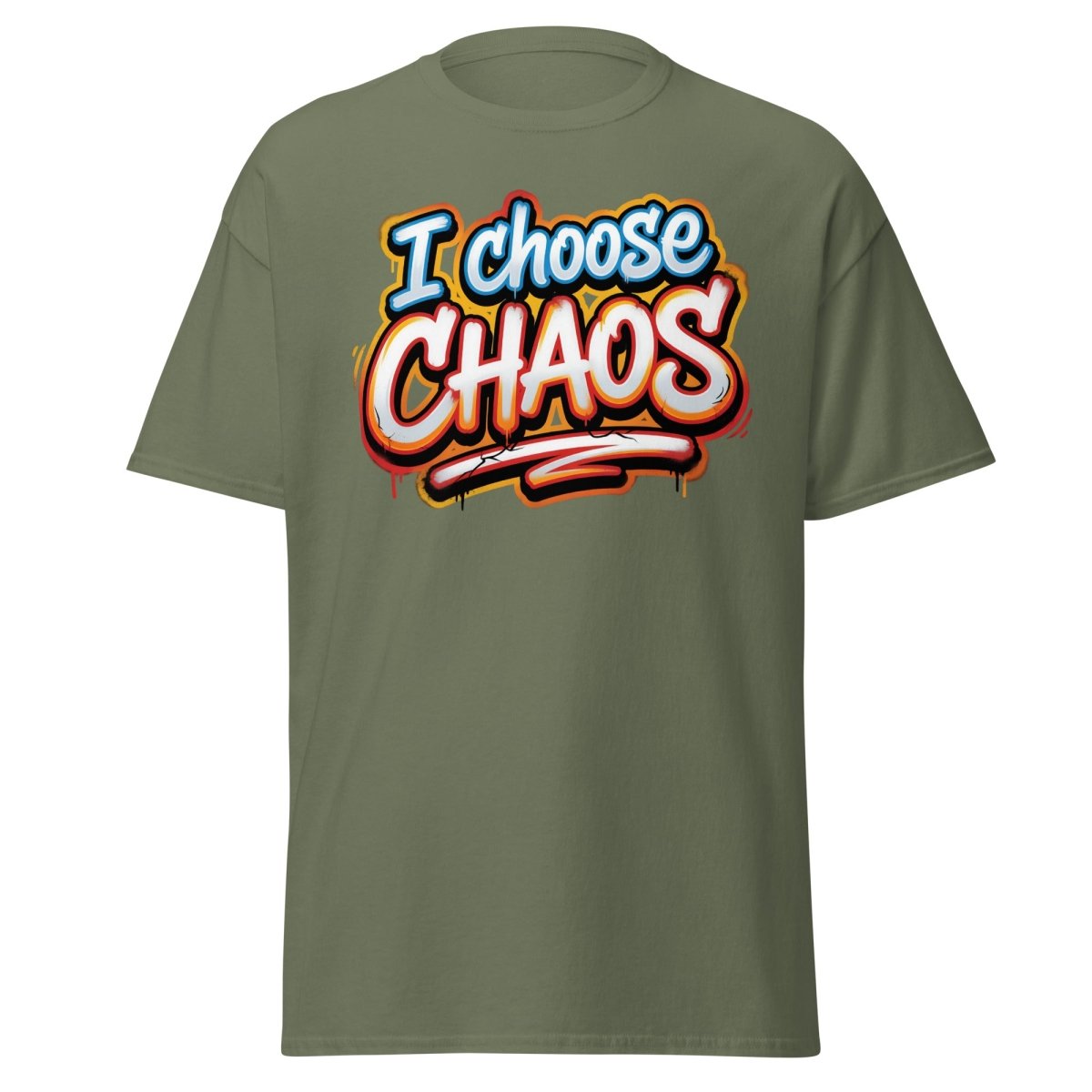 I Choose Chaos Graffiti T-Shirt – Funny Rebel Tee - Military Green - TeeRipple