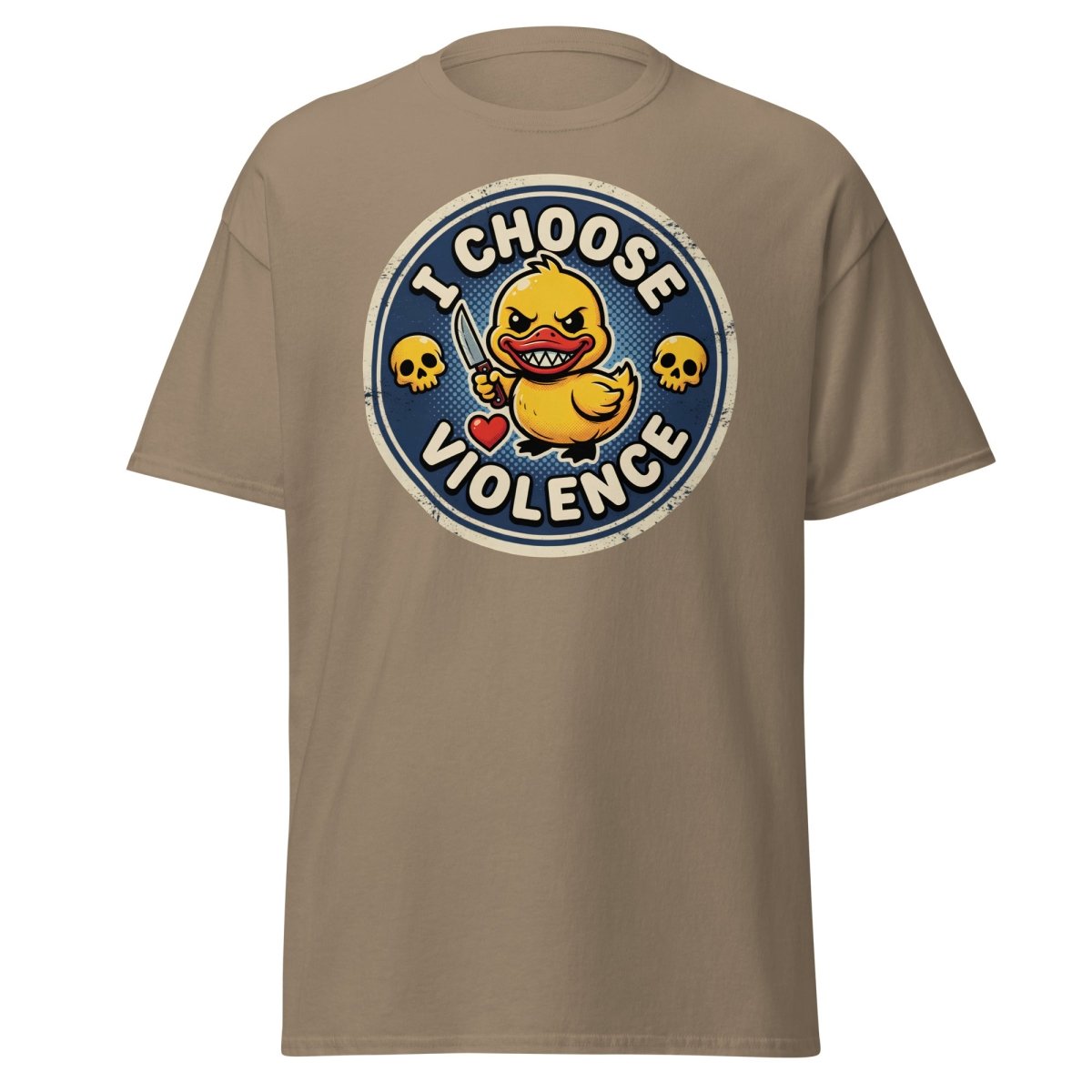 I Choose Violence Duck T-Shirt | Funny Violent Rubber Duck Tee - Brown Savana - TeeRipple