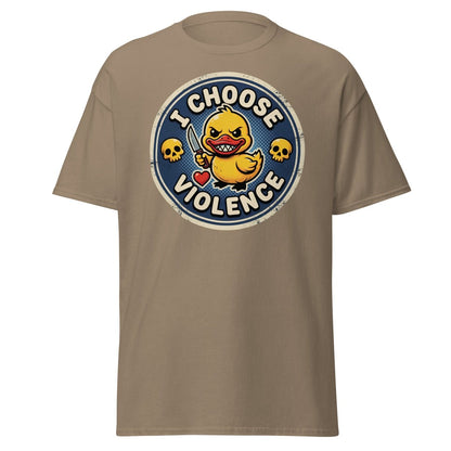 I Choose Violence Duck T-Shirt | Funny Violent Rubber Duck Tee - Brown Savana - TeeRipple