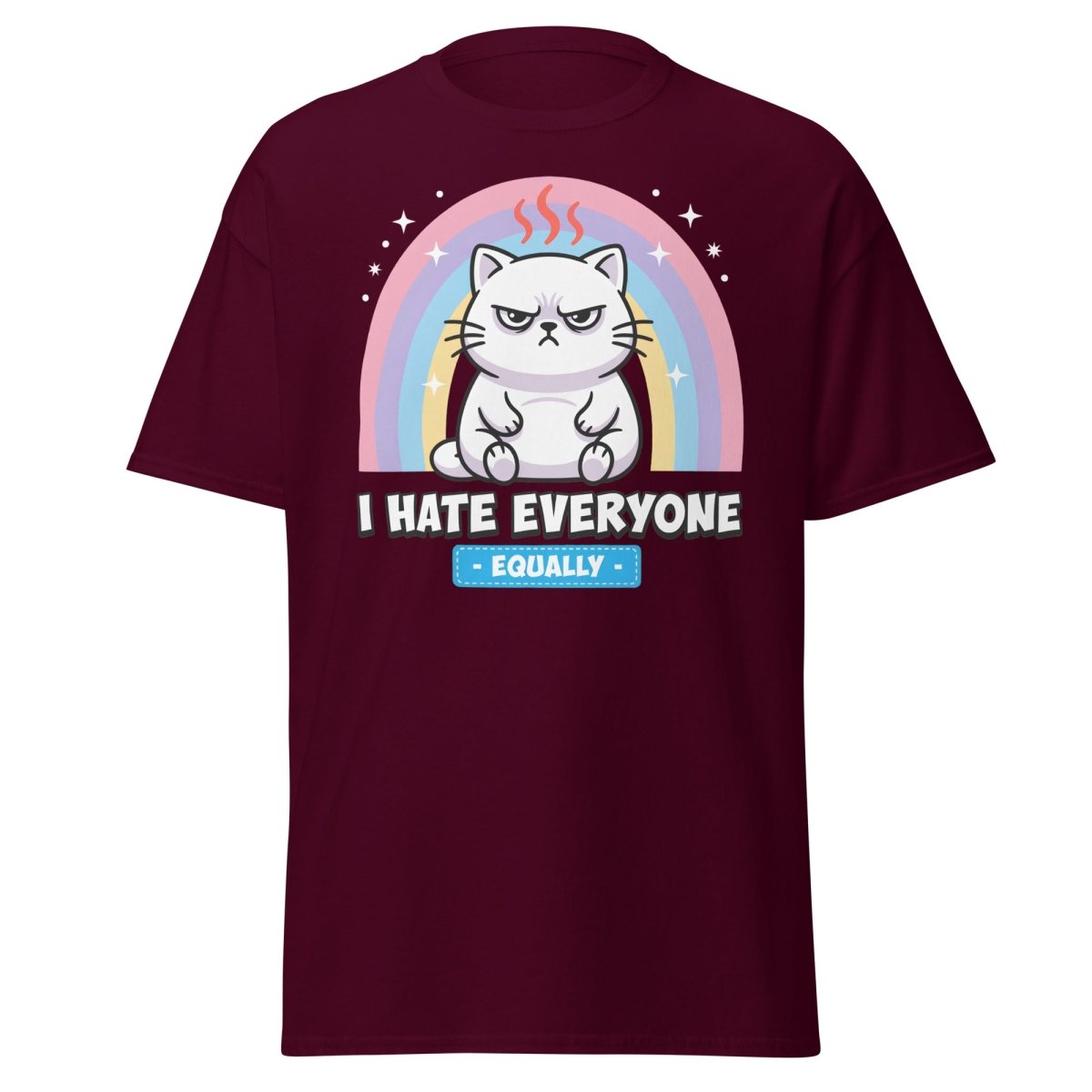 I Hate Everyone Equally Grumpy Cat T-Shirt - Maroon - TeeRipple