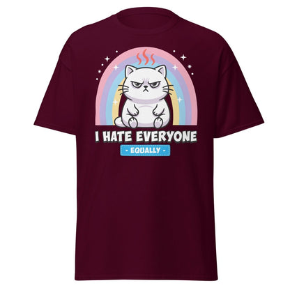 I Hate Everyone Equally Grumpy Cat T-Shirt - Maroon - TeeRipple
