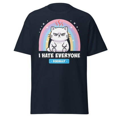 I Hate Everyone Equally Grumpy Cat T-Shirt - Navy - TeeRipple