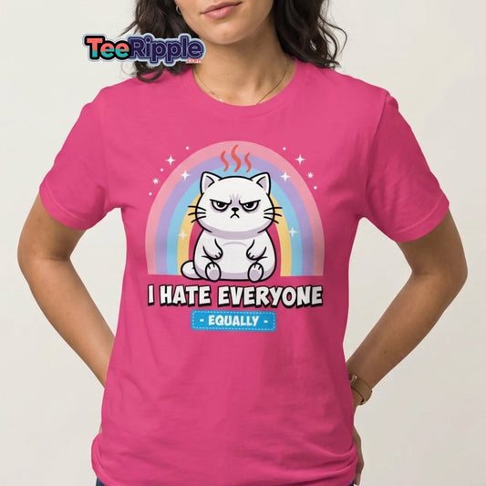 I Hate Everyone Equally Grumpy Cat T-Shirt - Maroon - TeeRipple