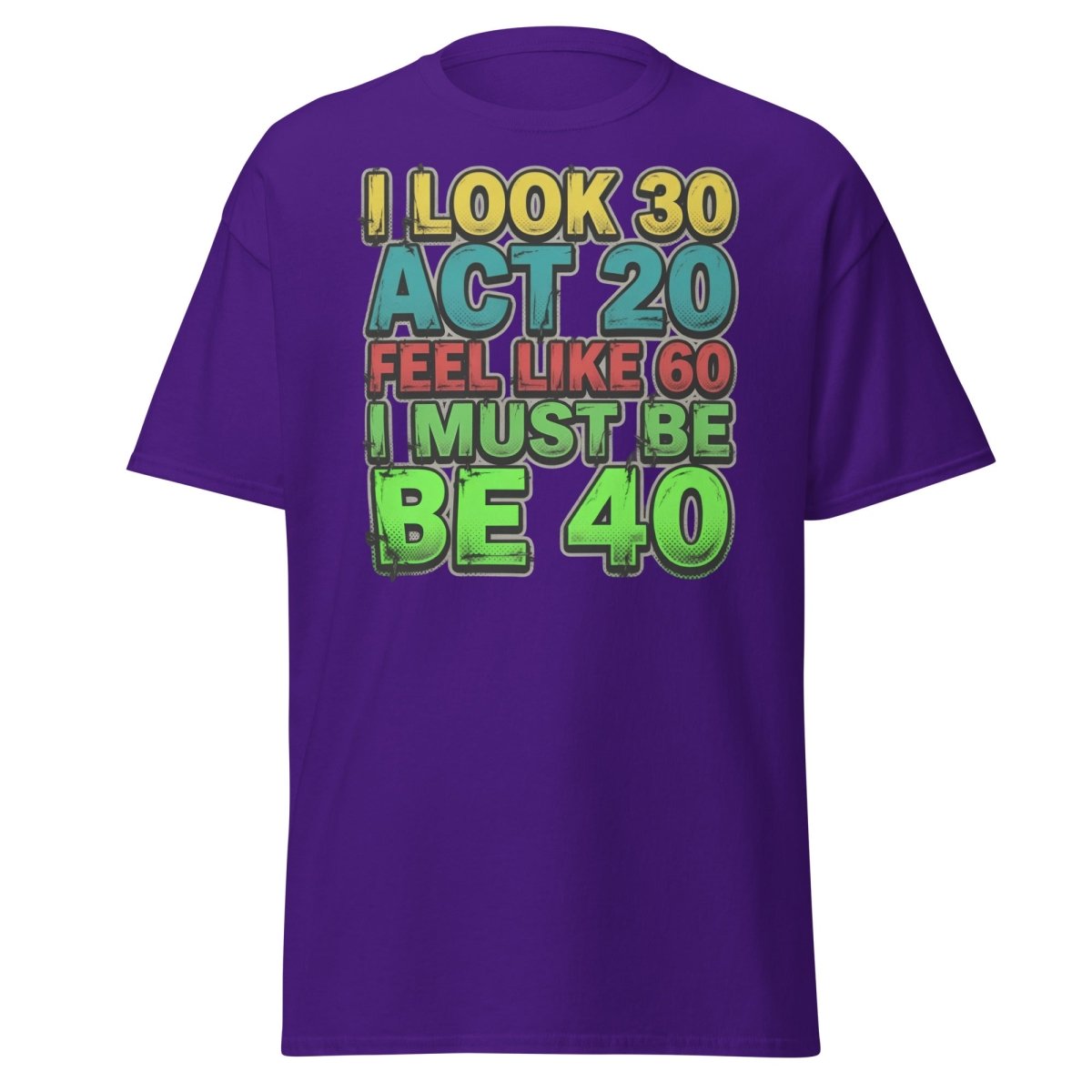 I Look 30 Act 20 Feel Like 60 Must Be 40 Funny T-Shirt - Purple - TeeRipple