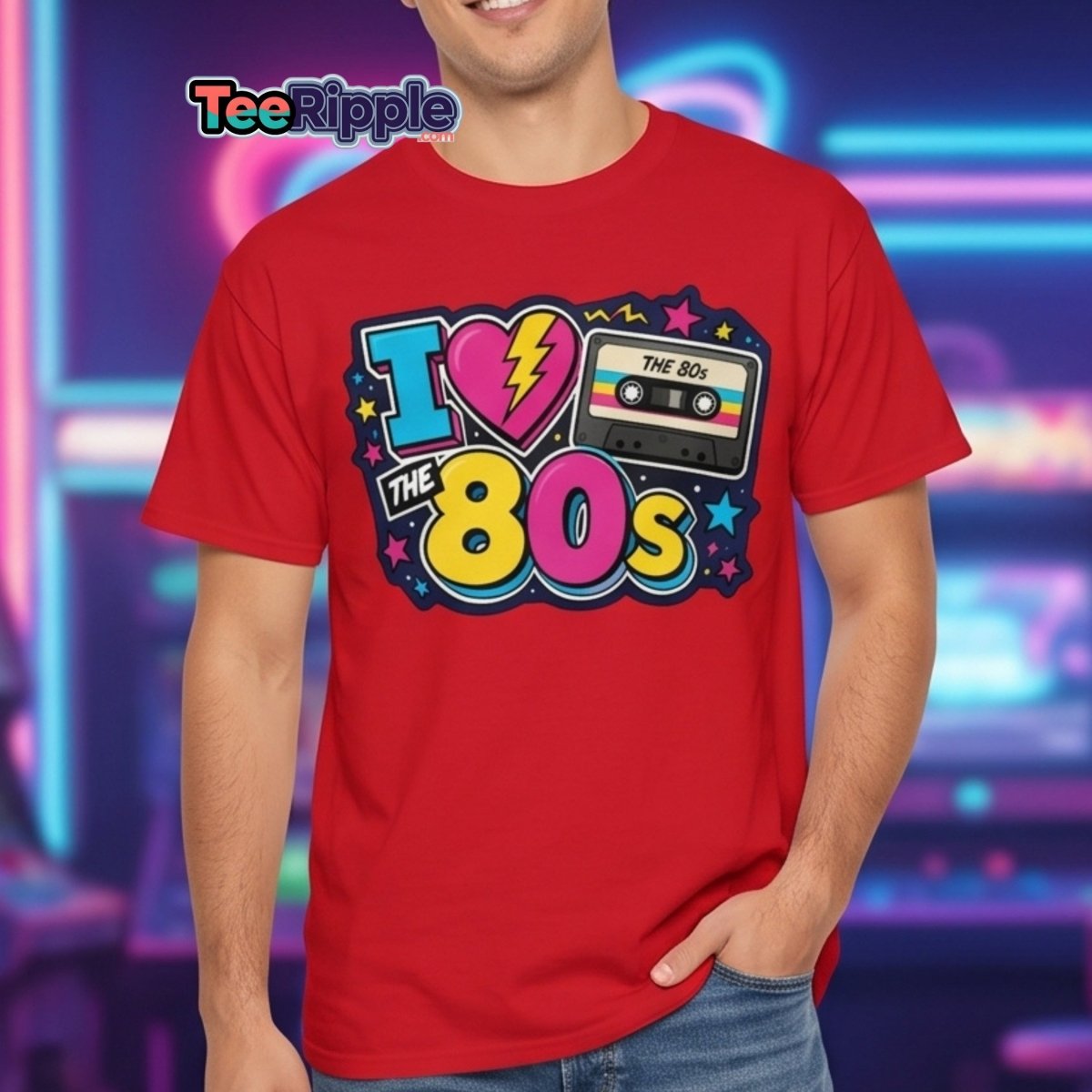 I Love The 80s Neon Graphic Tee - Maroon - TeeRipple