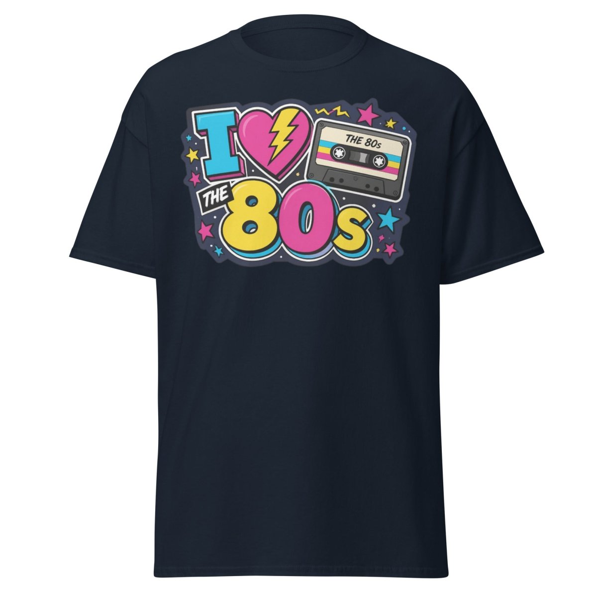 I Love The 80s Neon Graphic Tee - Navy - TeeRipple