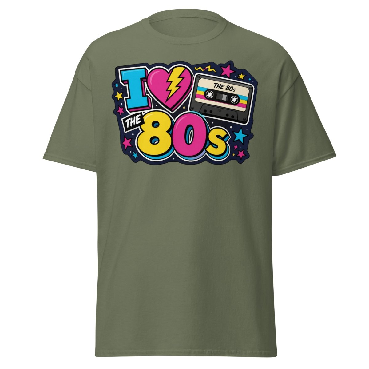 I Love The 80s Neon Graphic Tee - Military Green - TeeRipple