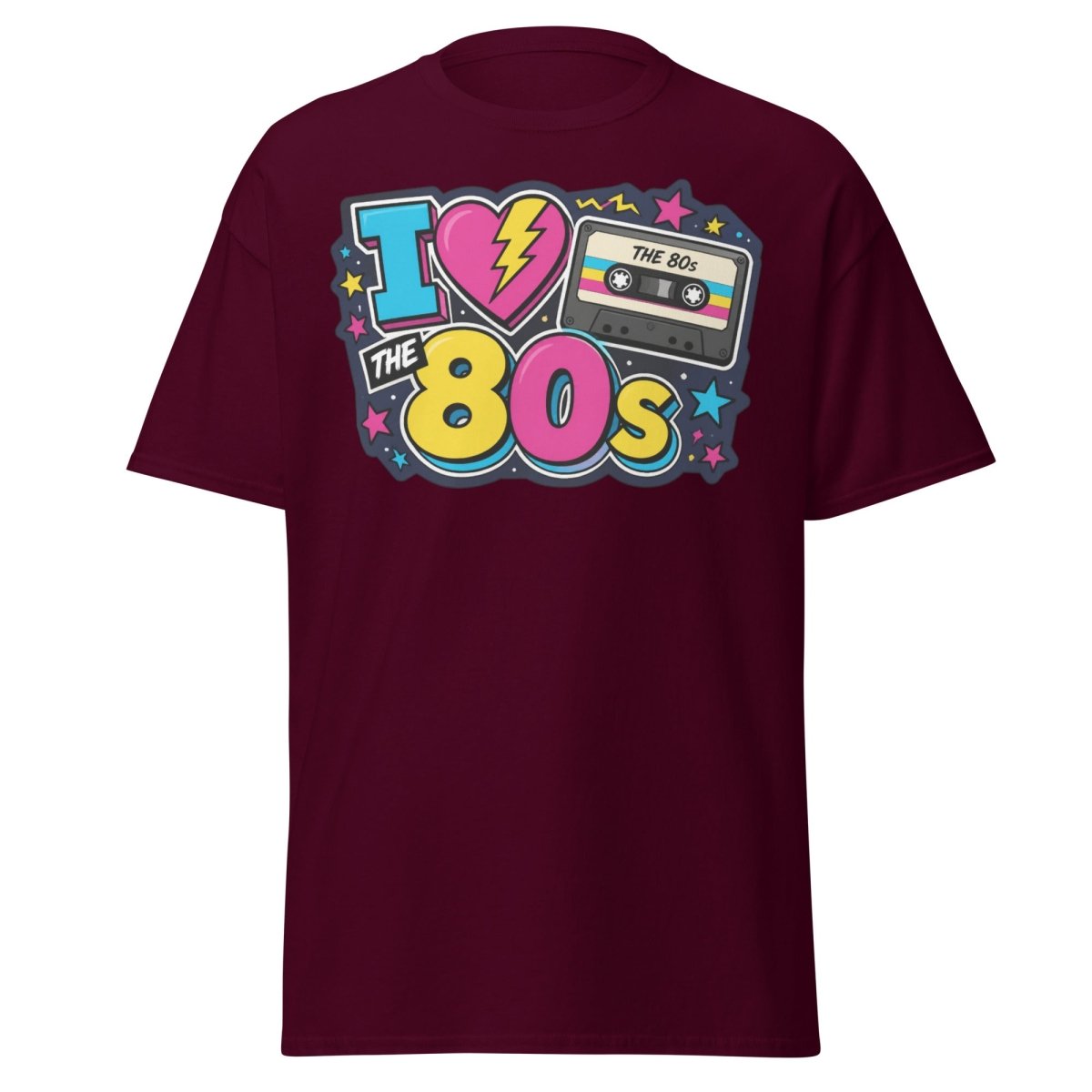I Love The 80s Neon Graphic Tee - Maroon - TeeRipple