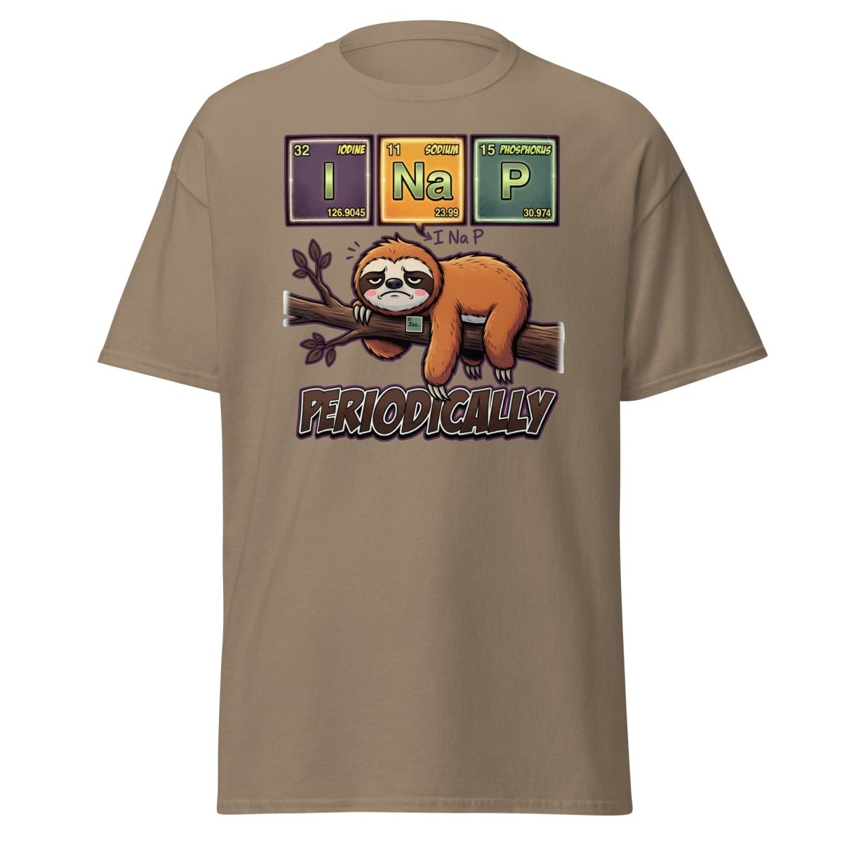 I Nap Periodically Sloth Funny Science Pun T-Shirt - Brown Savana - TeeRipple